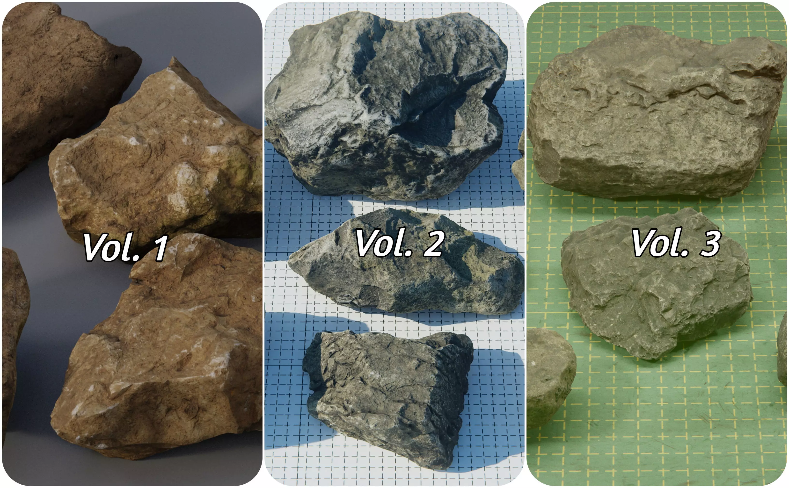 Rock Pack Vol 1-3 Photoscanned Rocks 21 Total Low-poly 3D model_0