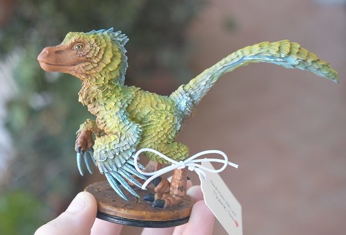 Chibi feathered velociraptor STL for printing 3D model
