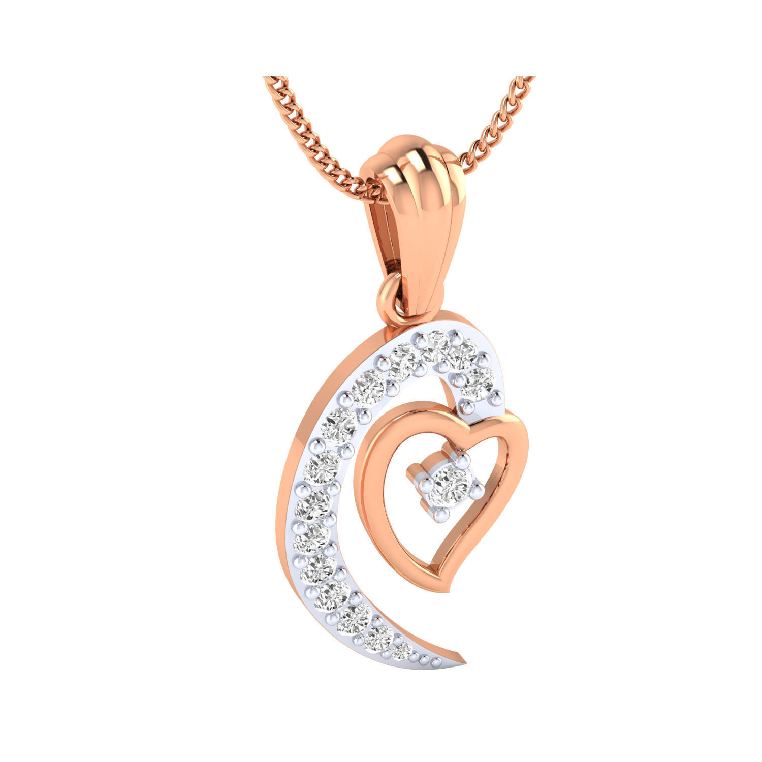 pendant-1052 diamond pendant in rose gold 3D print model_2