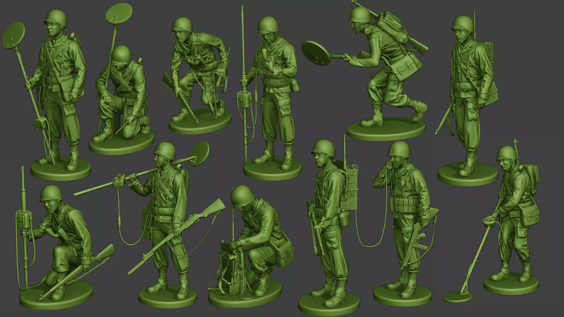 American engineer soldiers ww2 A9 Pack 3D Model Collection_0