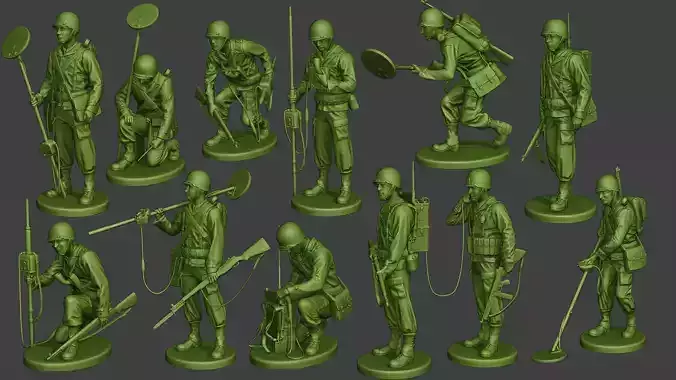 American engineer soldiers ww2 A9 Pack 3D Model Collection