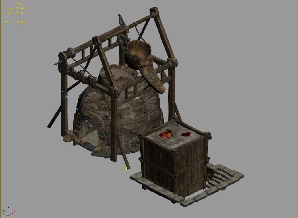 Blacksmith-Furnace-Furnace wooden structure with fire in it 3D model_4