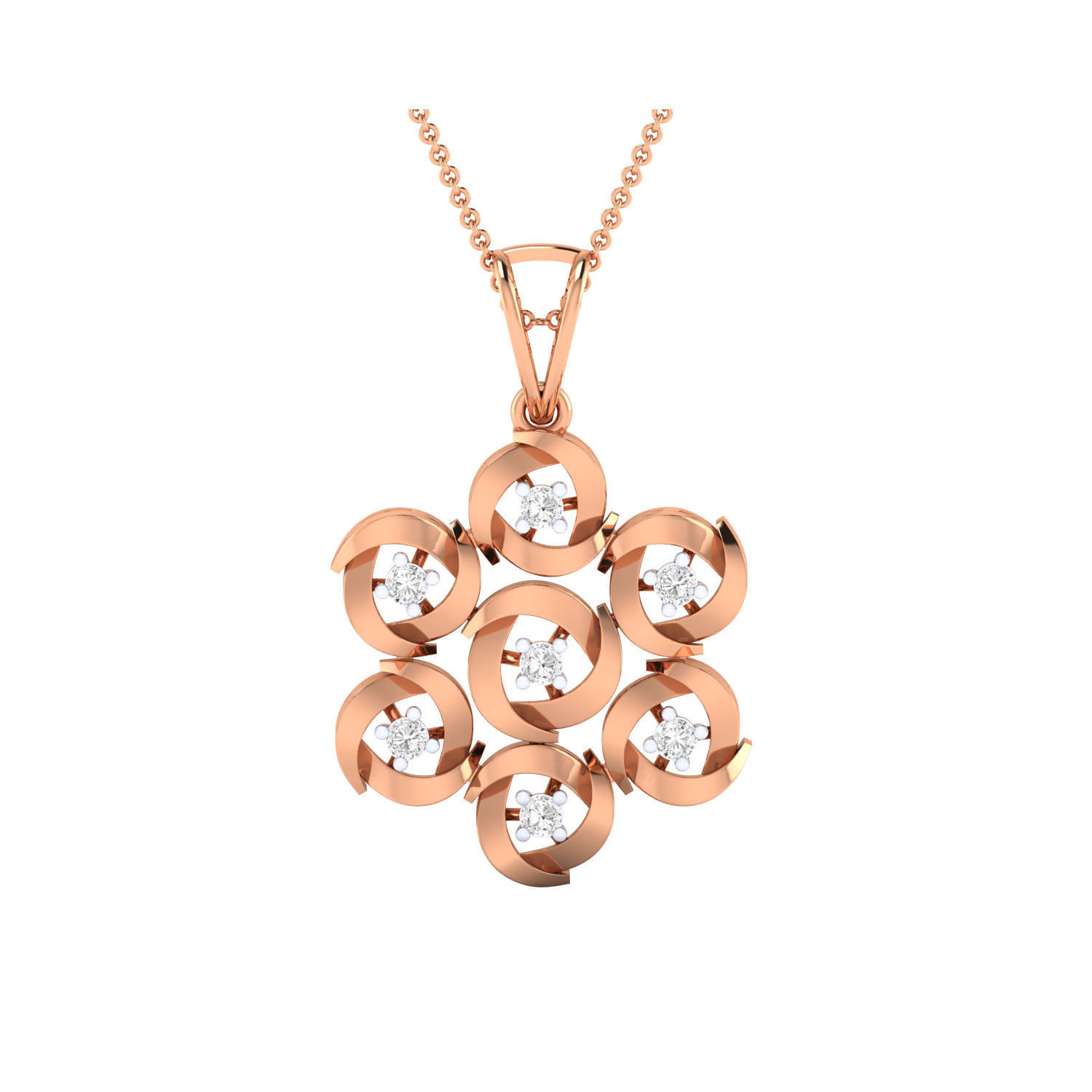 pendant-1135 diamond flower pendant gold 3D print model_7