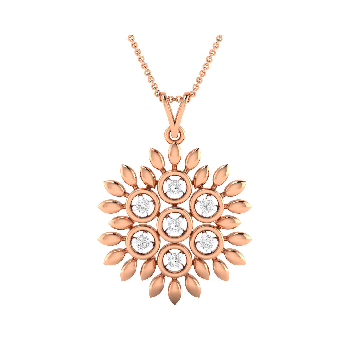 pendant-1129 rose gold pendant with diamonds 3D print model_7
