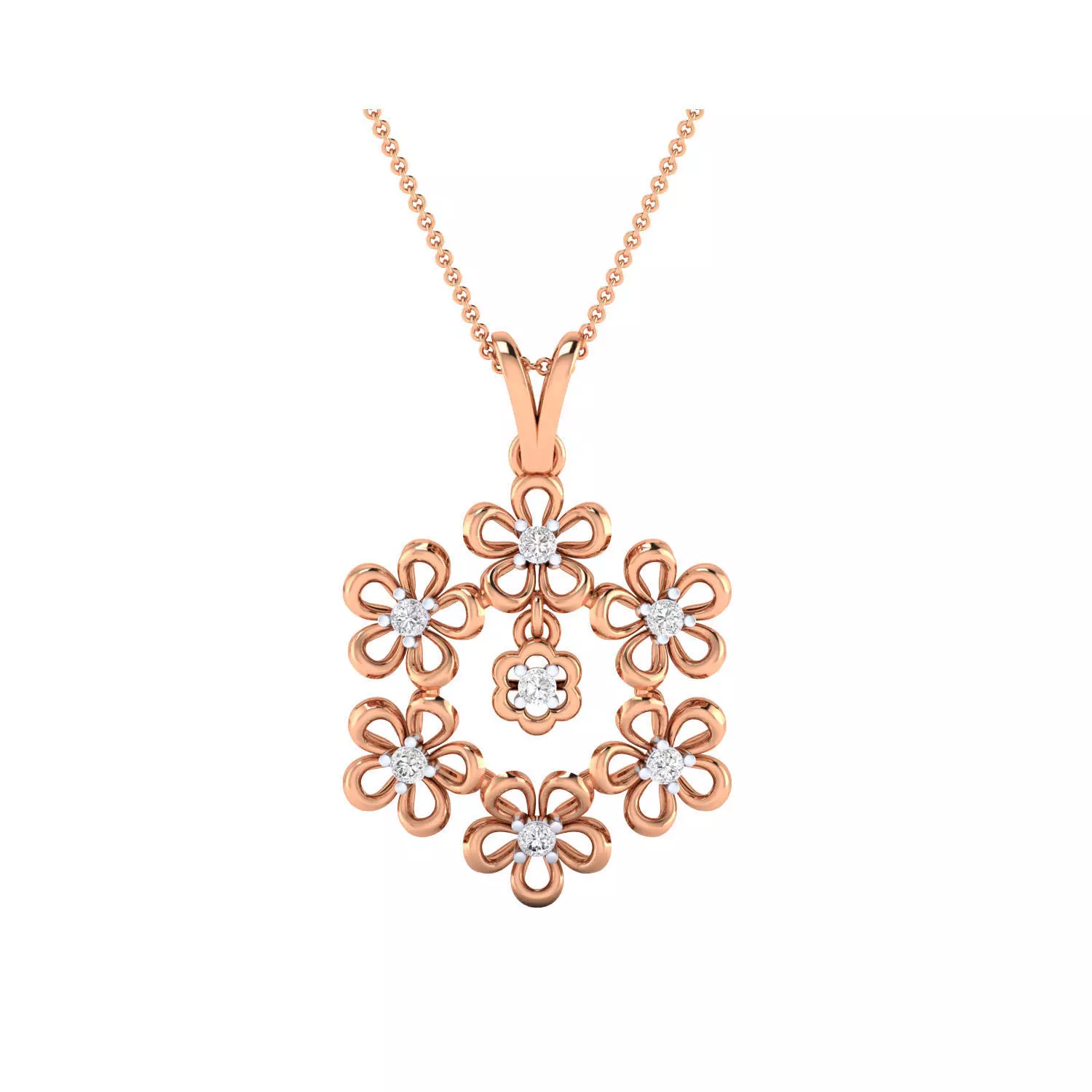 pendant-1128 rose gold flower pendant with diamonds 3D print model_0