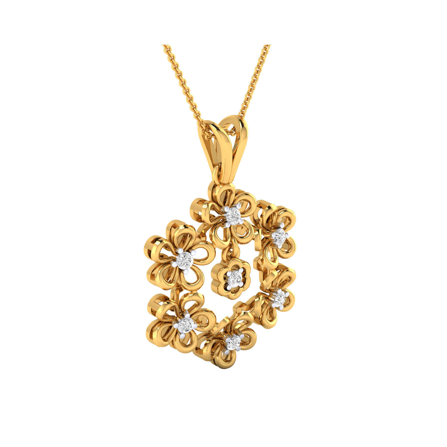 pendant-1128 rose gold flower pendant with diamonds 3D print model_3