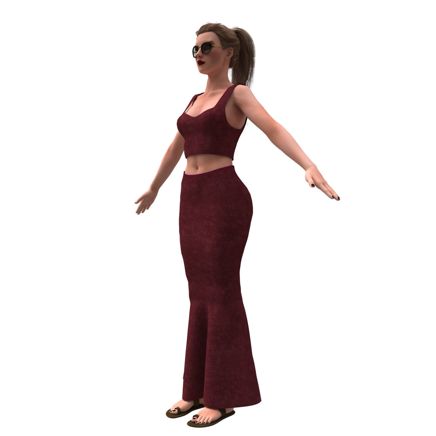 3d realistic female character with skirting clothes 3D model_10