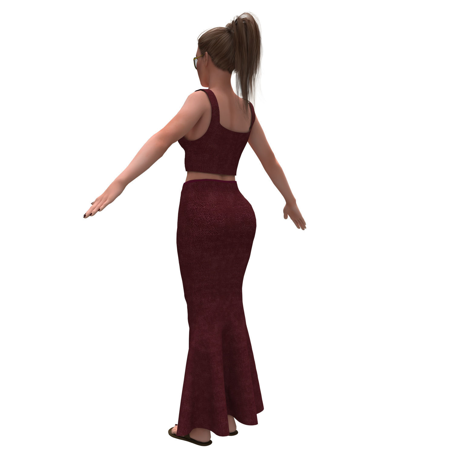 3d realistic female character with skirting clothes 3D model_11