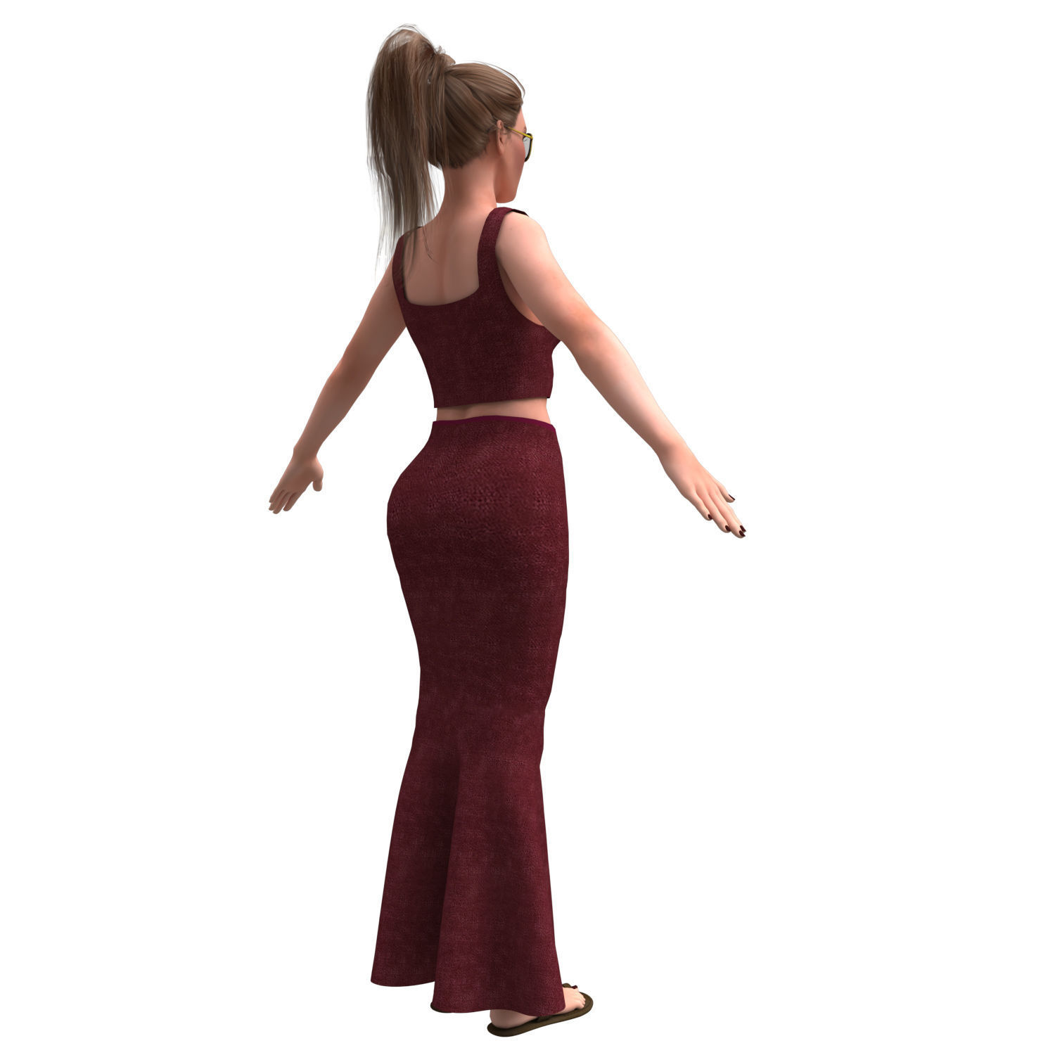 3d realistic female character with skirting clothes 3D model_12