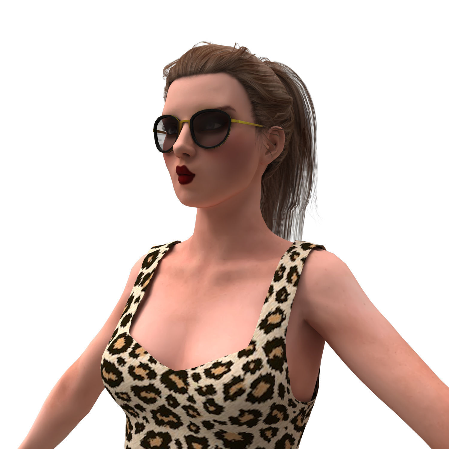 3d realistic female character with skirting clothes 3D model_8