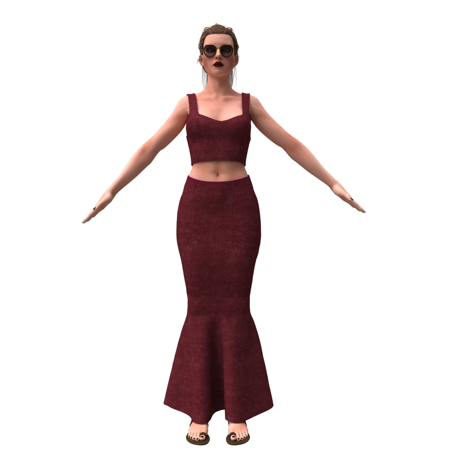 3d realistic female character with skirting clothes 3D model_9