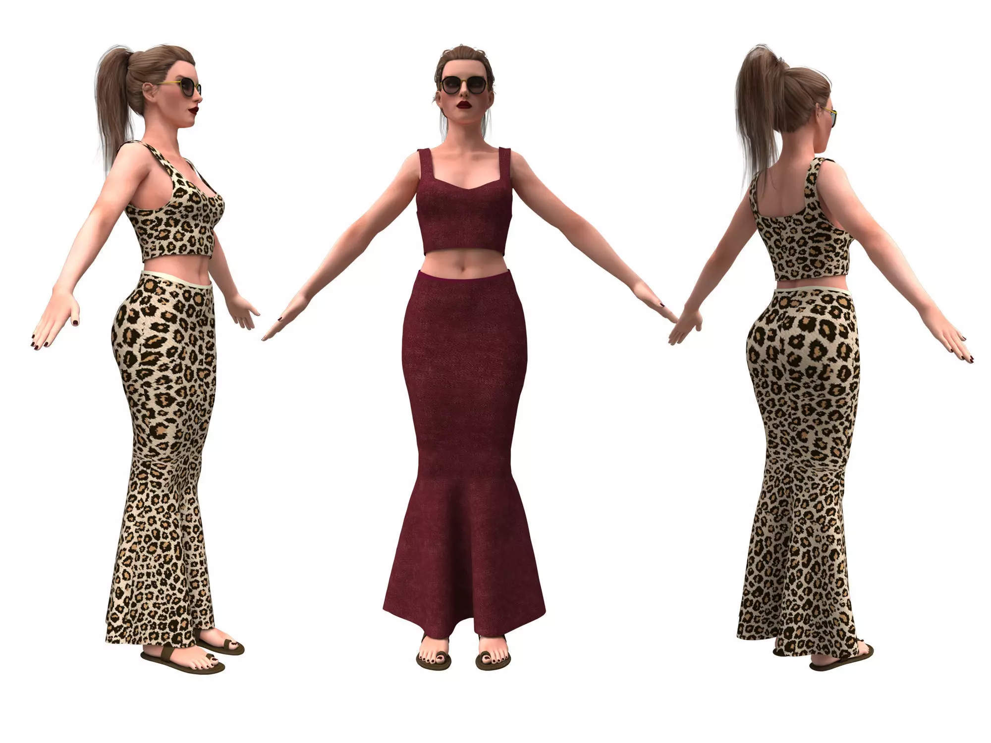 3d realistic female character with skirting clothes 3D model_0