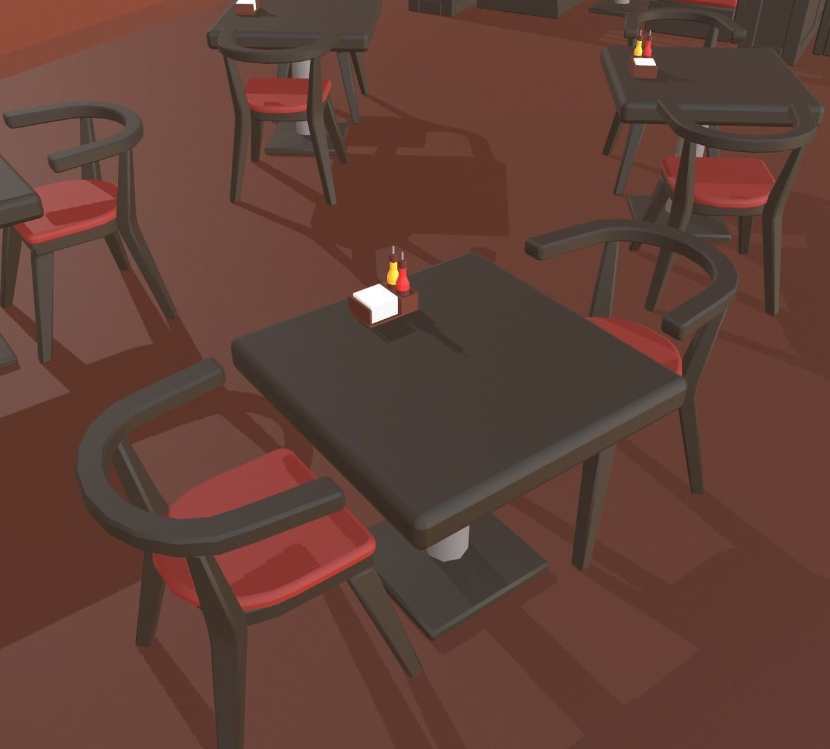 Cartoon restaurant Low-poly 3D model_3
