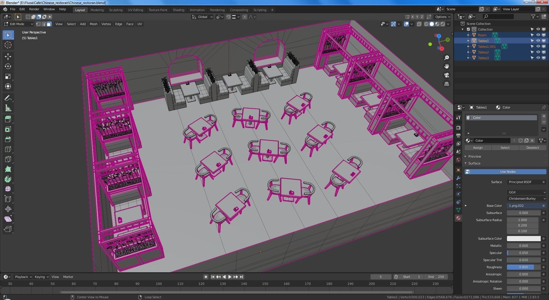 Cartoon restaurant Low-poly 3D model_8