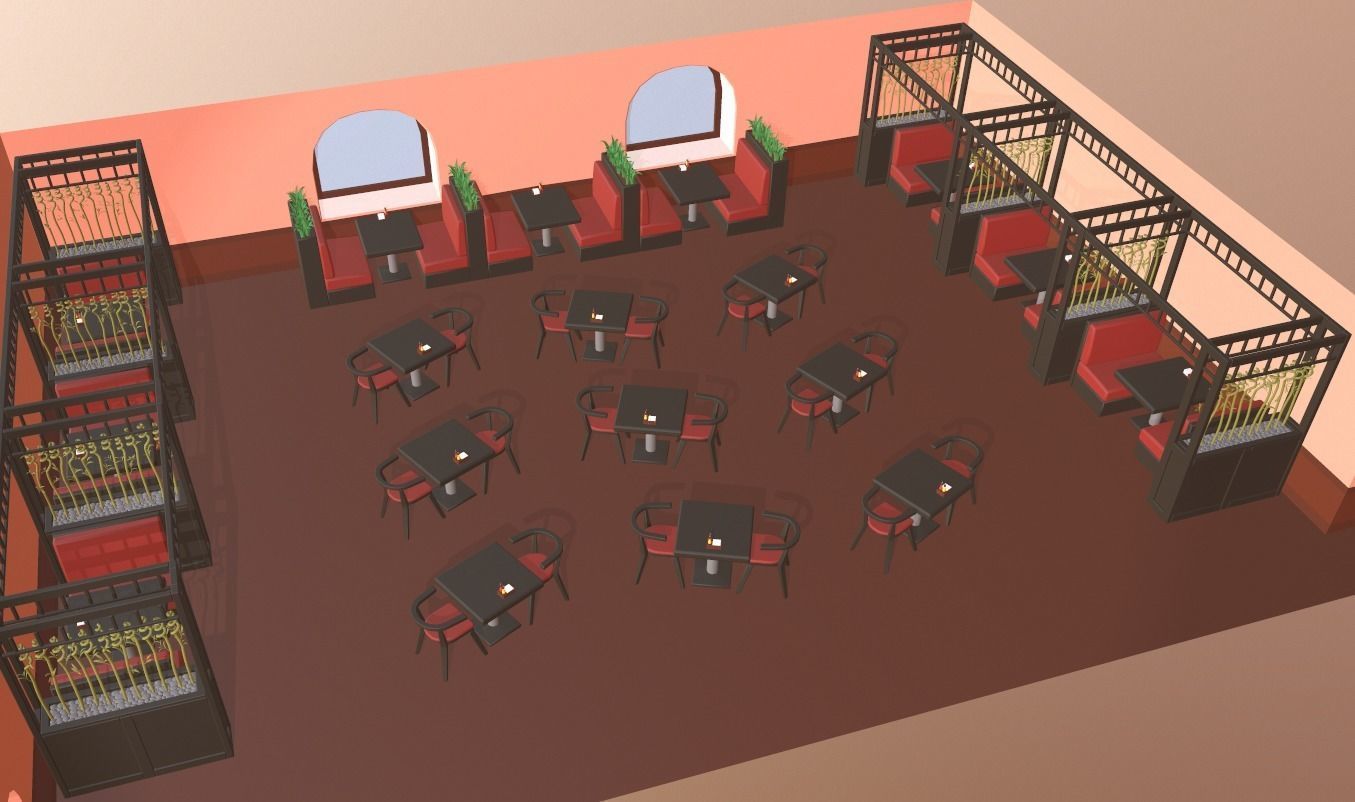 Cartoon restaurant Low-poly 3D model_0