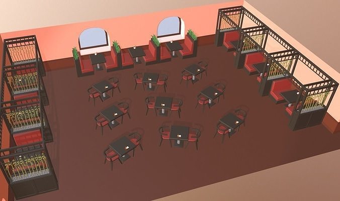 Cartoon restaurant Low-poly 3D model
