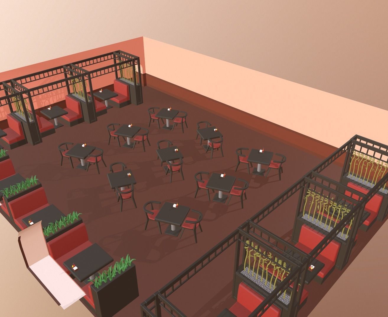 Cartoon restaurant Low-poly 3D model_4