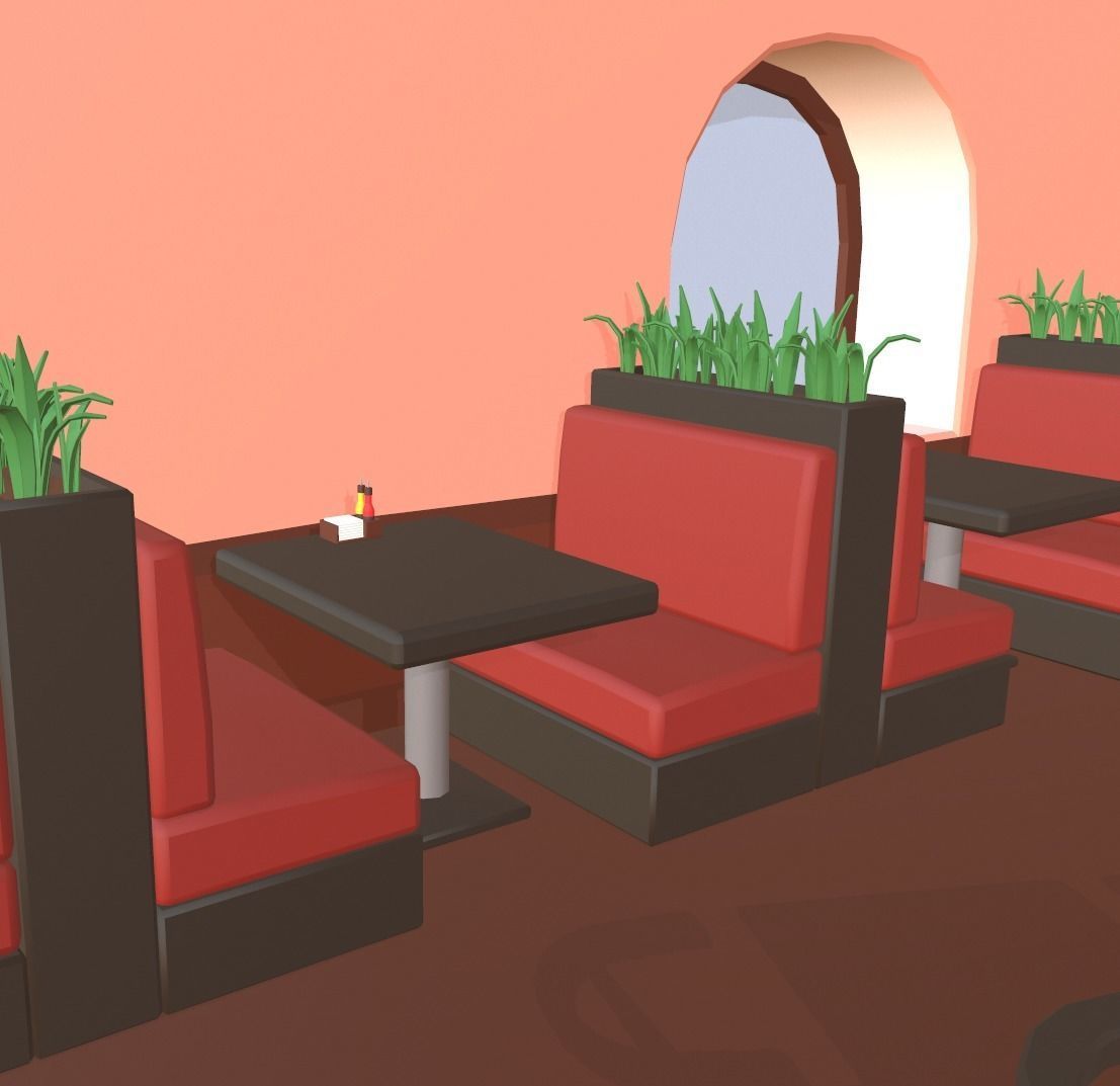 Cartoon restaurant Low-poly 3D model_2
