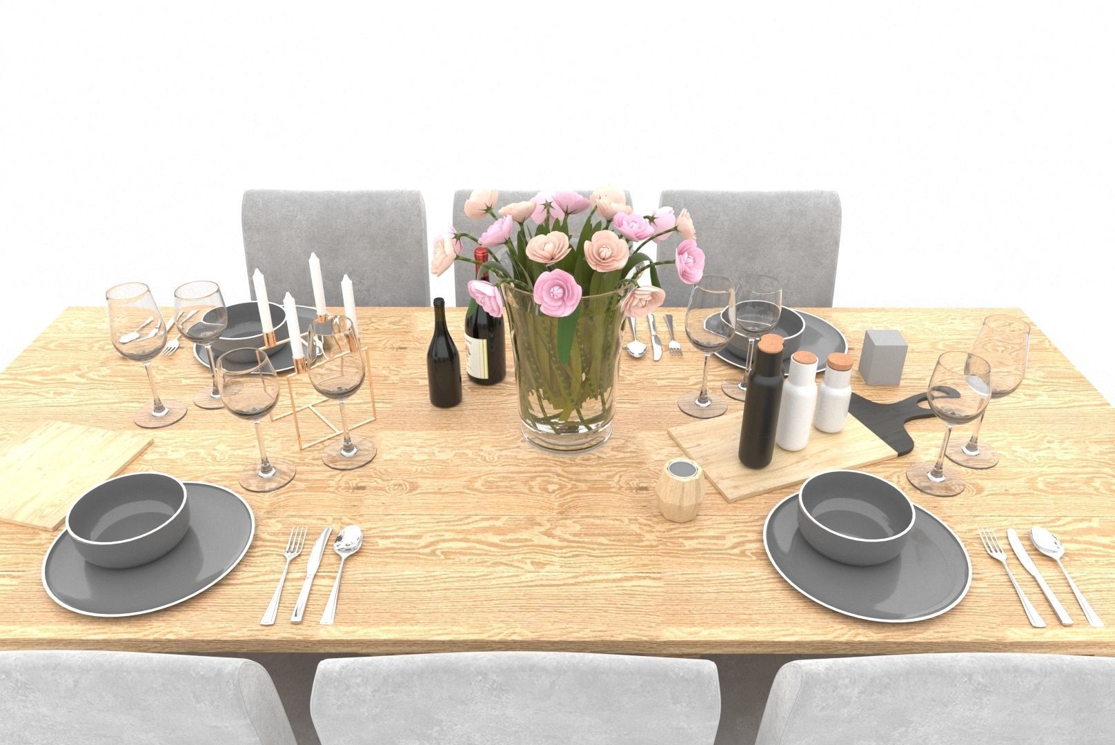 comedor dining table and chairs Low-poly 3D model_1