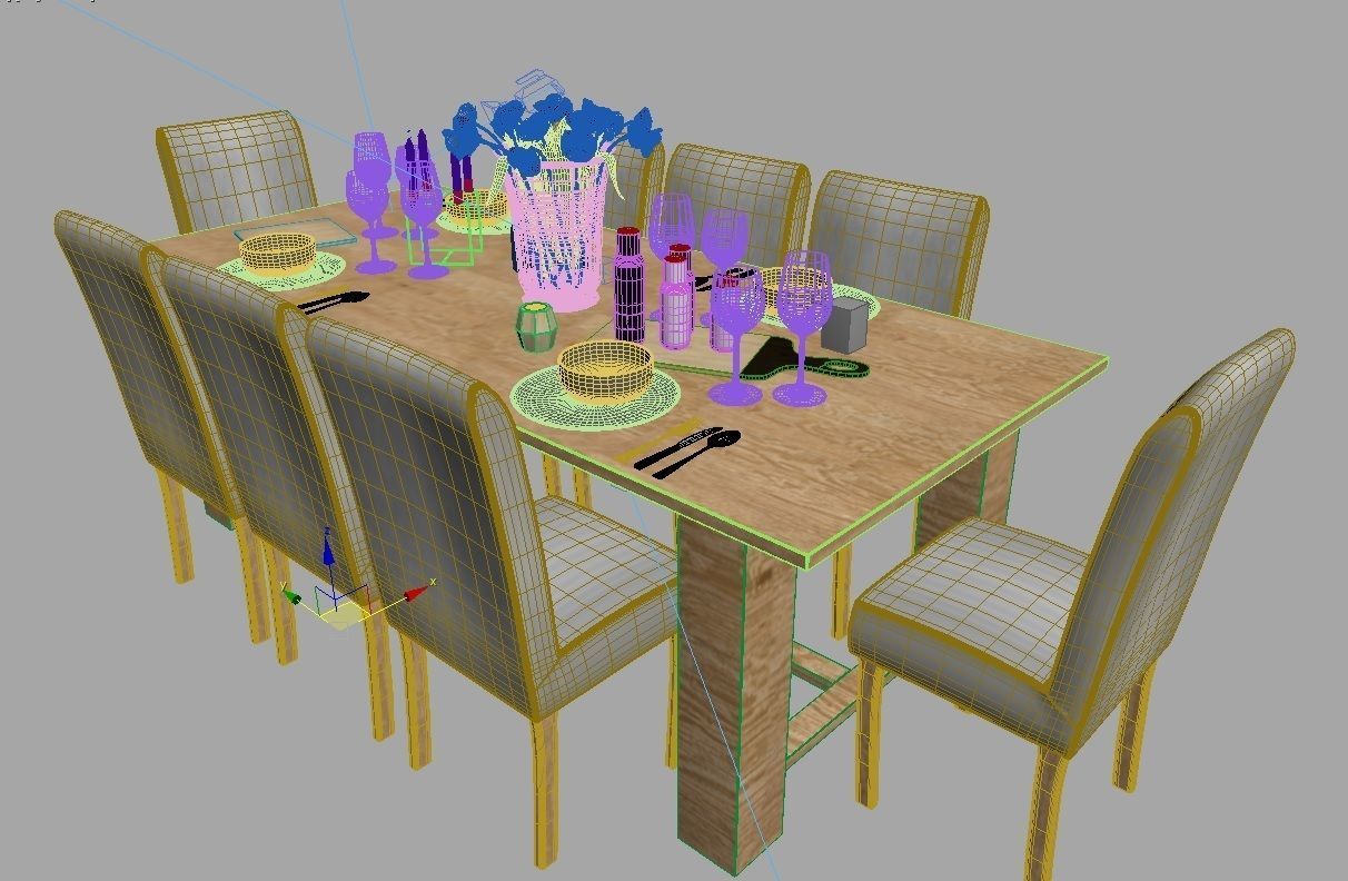 comedor dining table and chairs Low-poly 3D model_2
