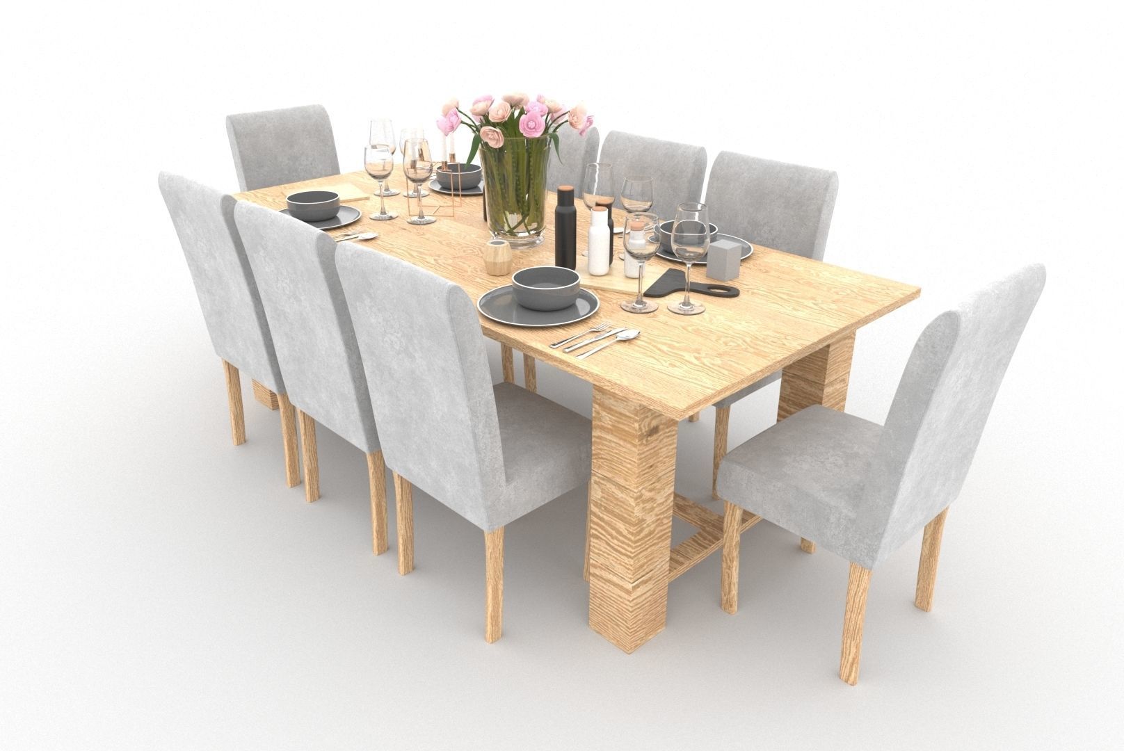 comedor dining table and chairs Low-poly 3D model_3