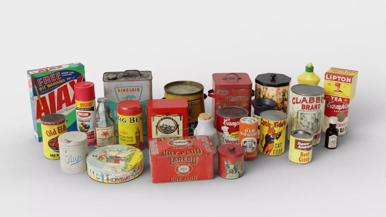 Household products Old supplies 3D model pack Low-poly 3D model_0