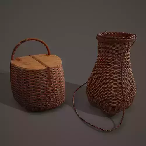 Medieval Style Wicker Basket One and Two 