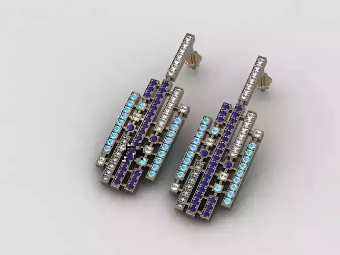 Earring fith diamonds saphires and  aquamarines