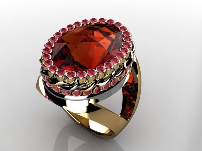 Ring with citrin and  rubys  3D print model