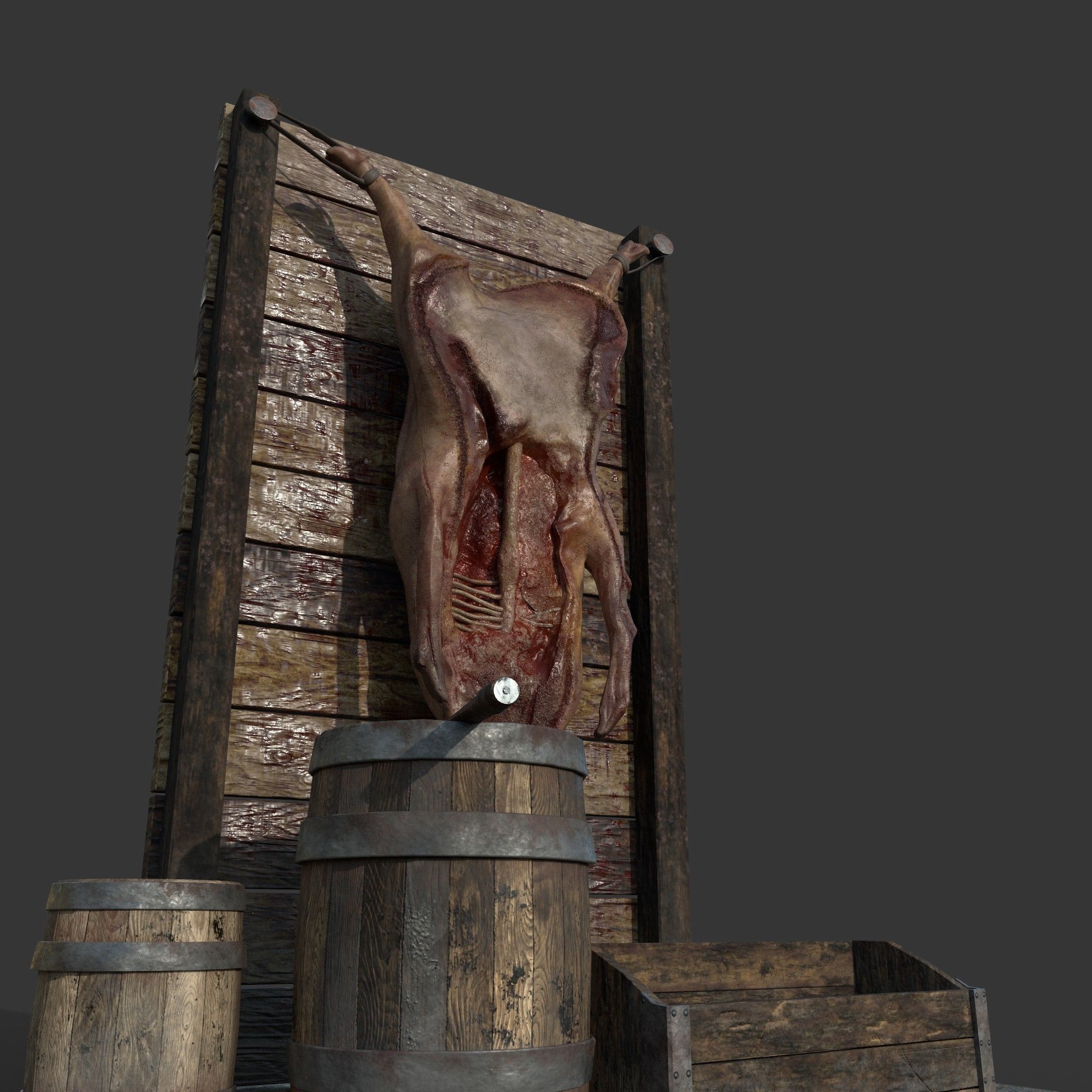 Medieval Meat Stall Low-poly 3D model_25
