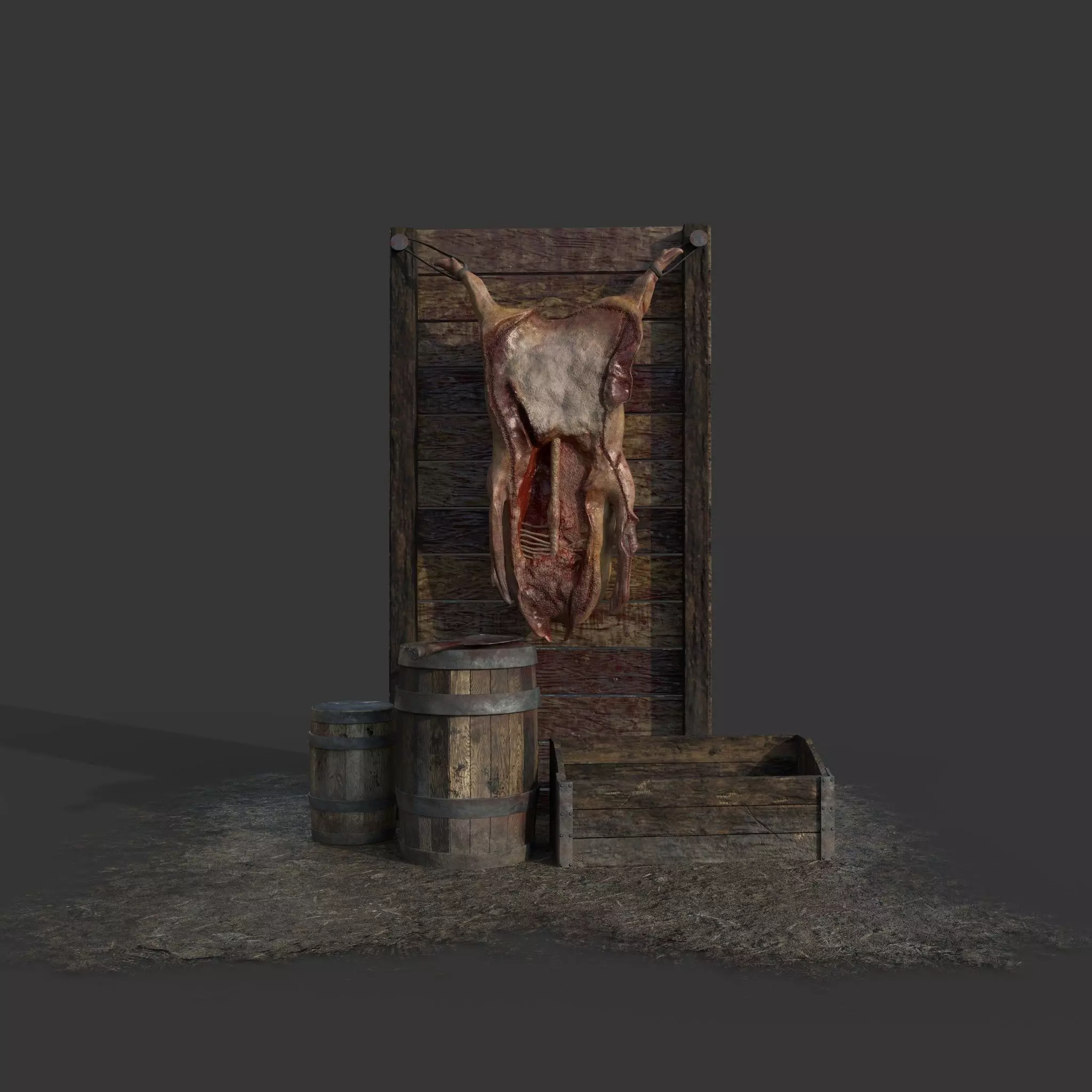 Medieval Meat Stall Low-poly 3D model_0