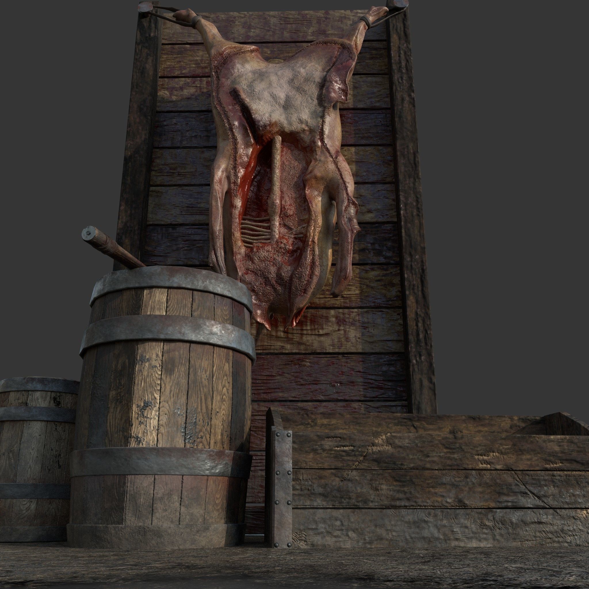 Medieval Meat Stall Low-poly 3D model_19