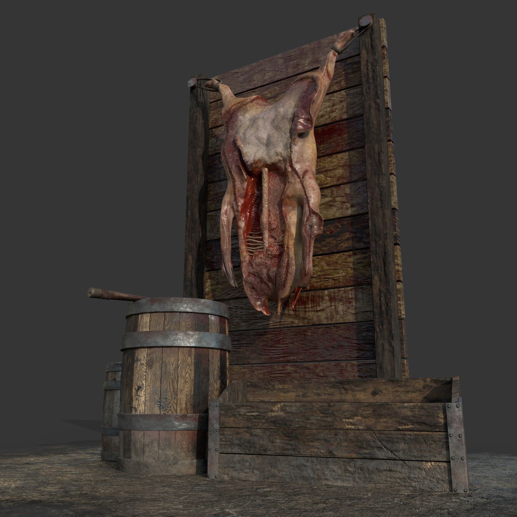 Medieval Meat Stall Low-poly 3D model_2