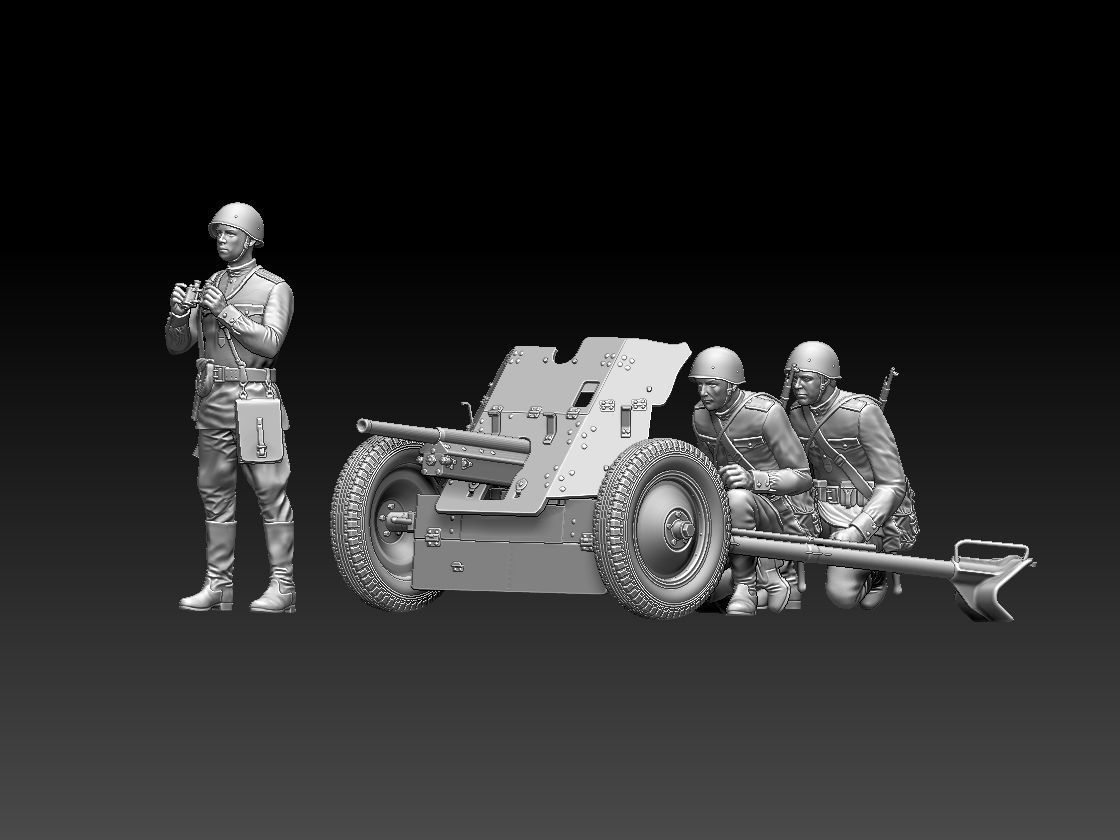 cannon 53k ww2 soldiers 3D print model_25