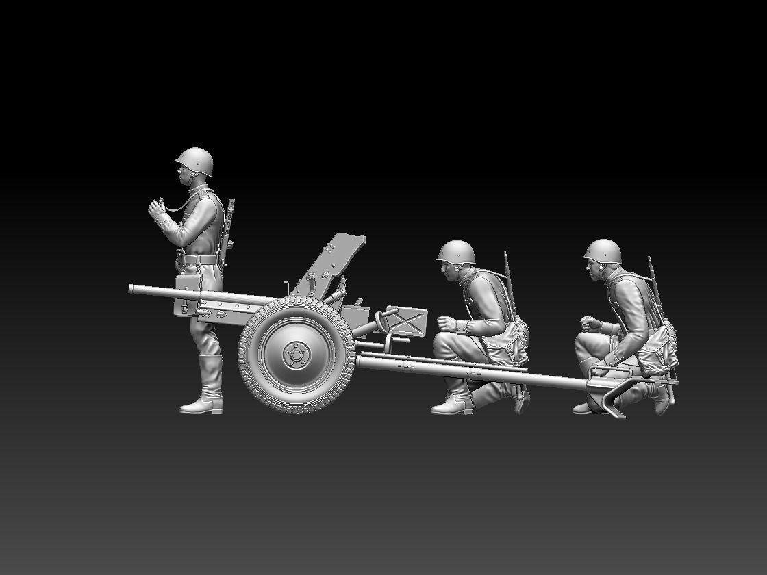 cannon 53k ww2 soldiers 3D print model_33