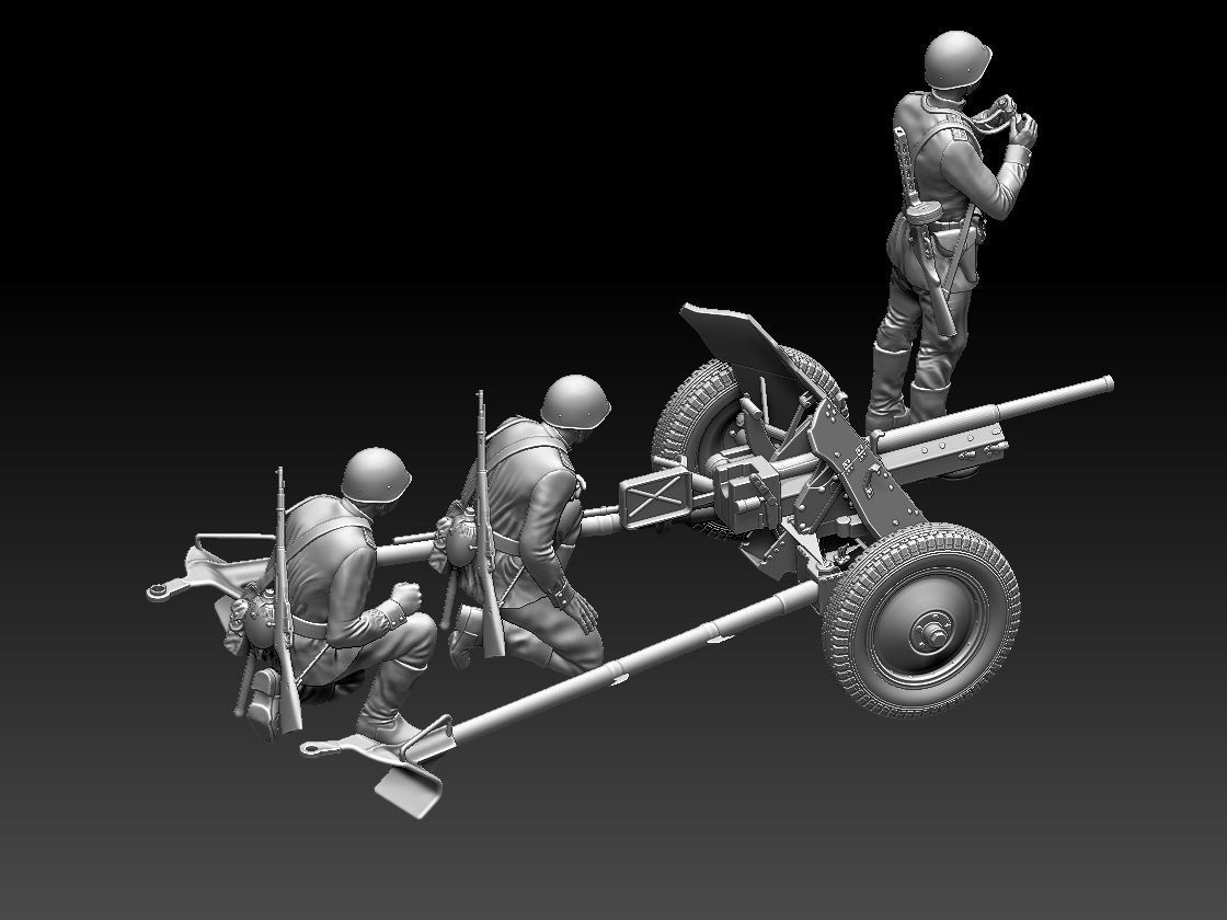 cannon 53k ww2 soldiers 3D print model_10