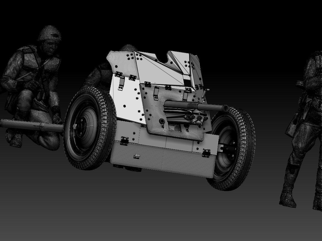 cannon 53k ww2 soldiers 3D print model_11
