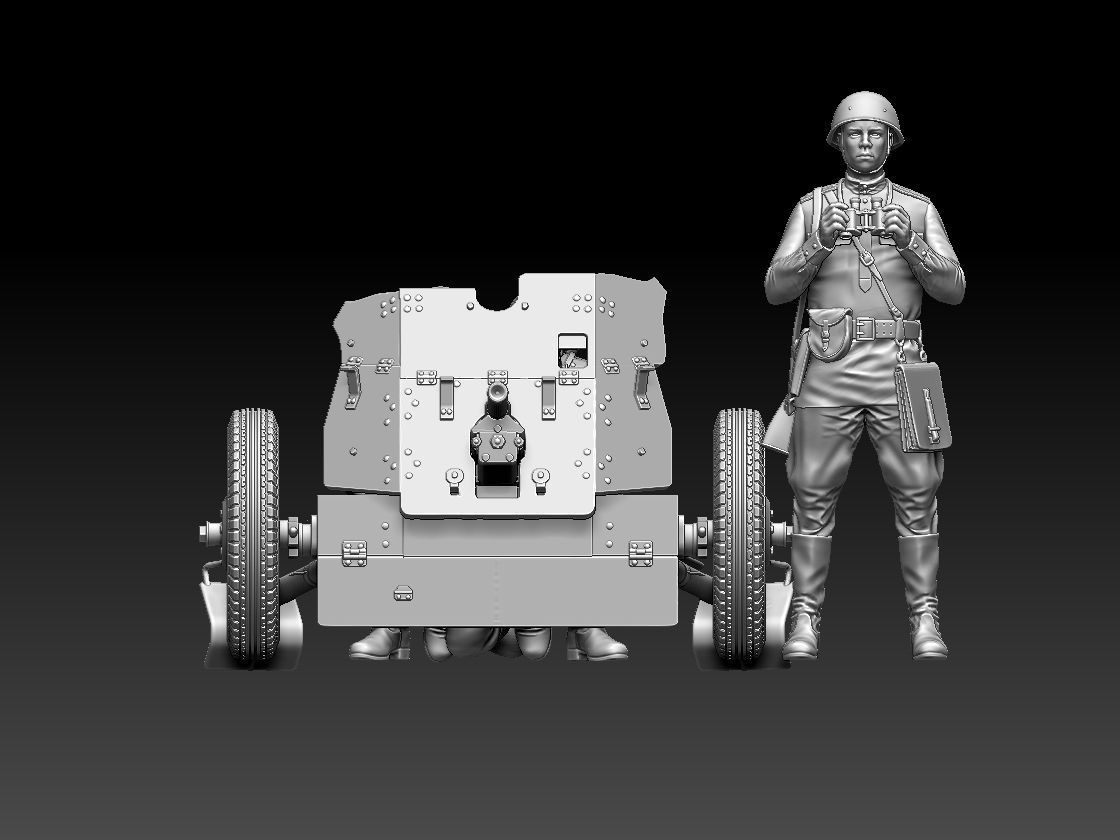 cannon 53k ww2 soldiers 3D print model_7