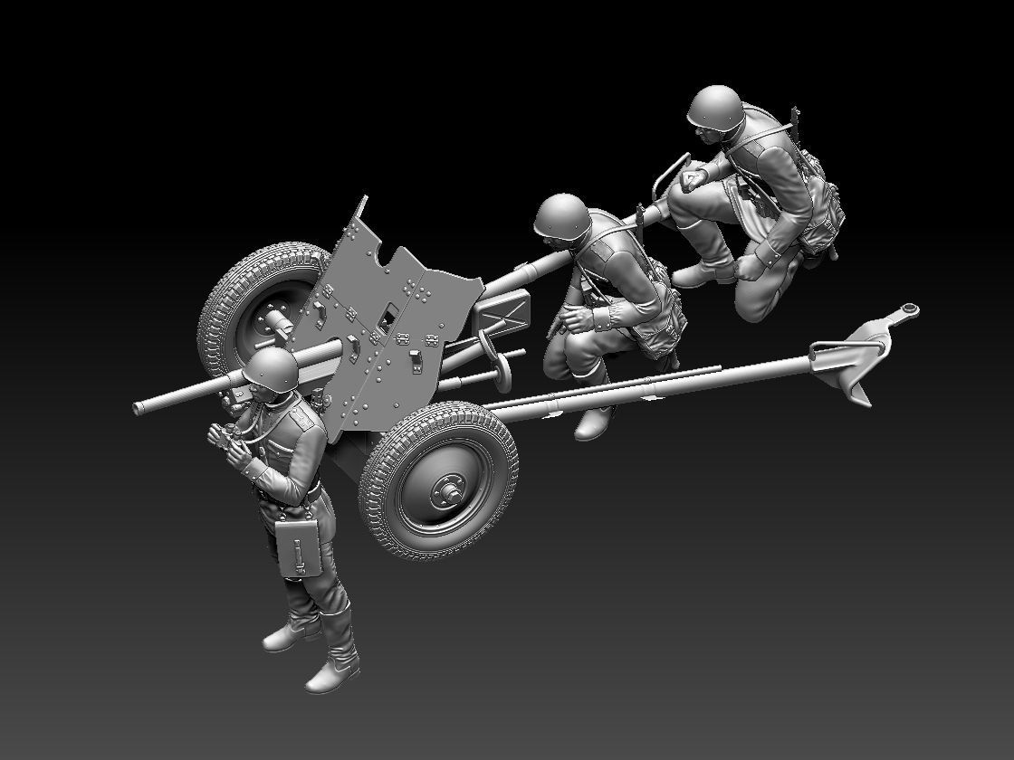 cannon 53k ww2 soldiers 3D print model_2