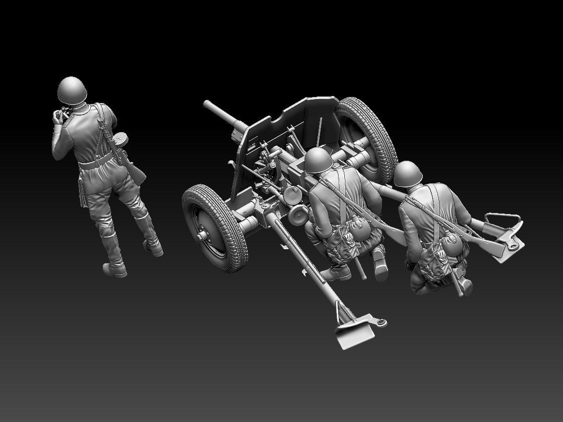 cannon 53k ww2 soldiers 3D print model_8