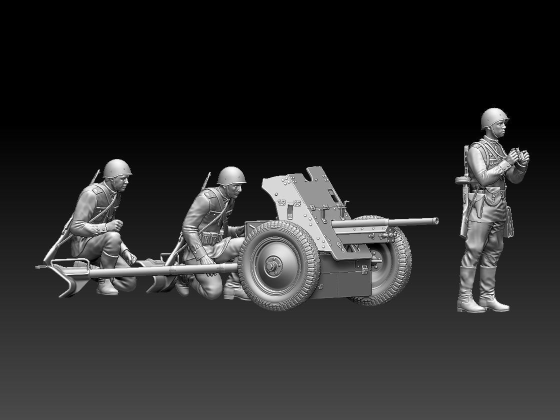 cannon 53k ww2 soldiers 3D print model_27