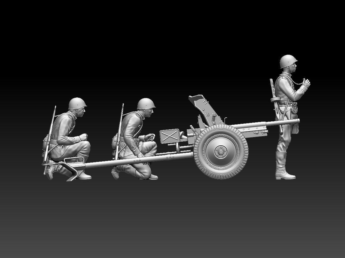 cannon 53k ww2 soldiers 3D print model_32