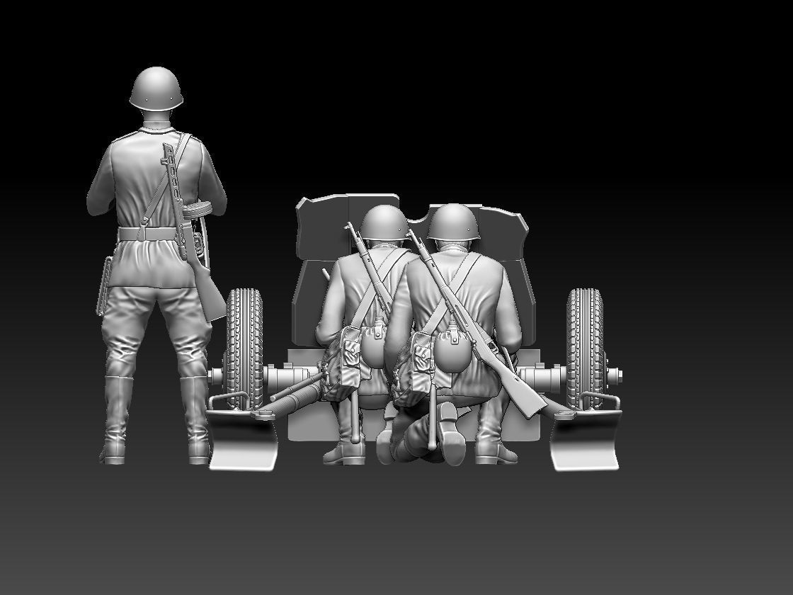 cannon 53k ww2 soldiers 3D print model_31