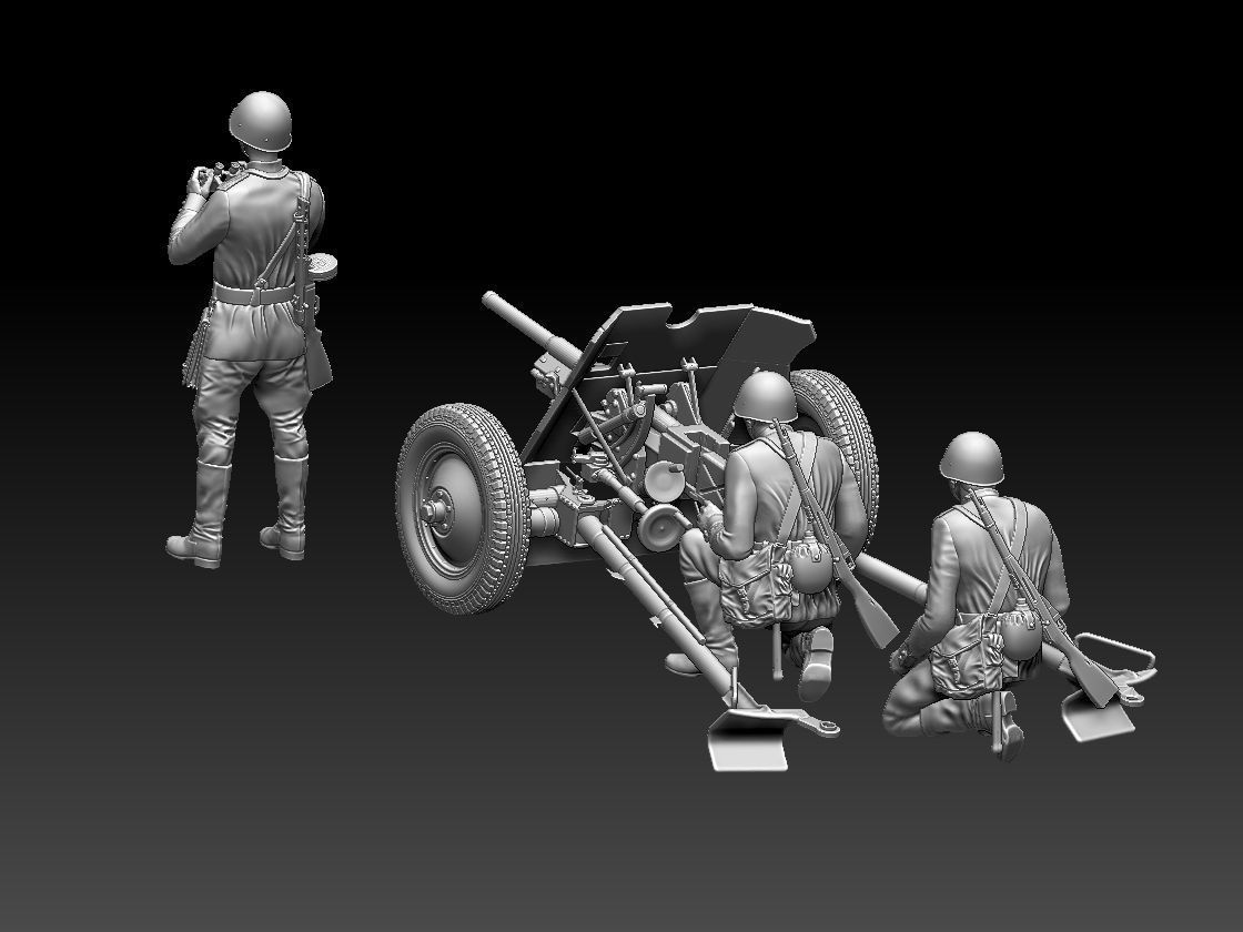 cannon 53k ww2 soldiers 3D print model_29