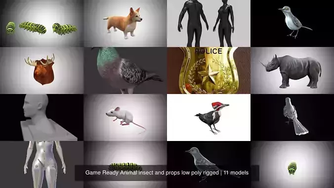 Game Ready Animal insect and props low poly rigged 3D Model Collection