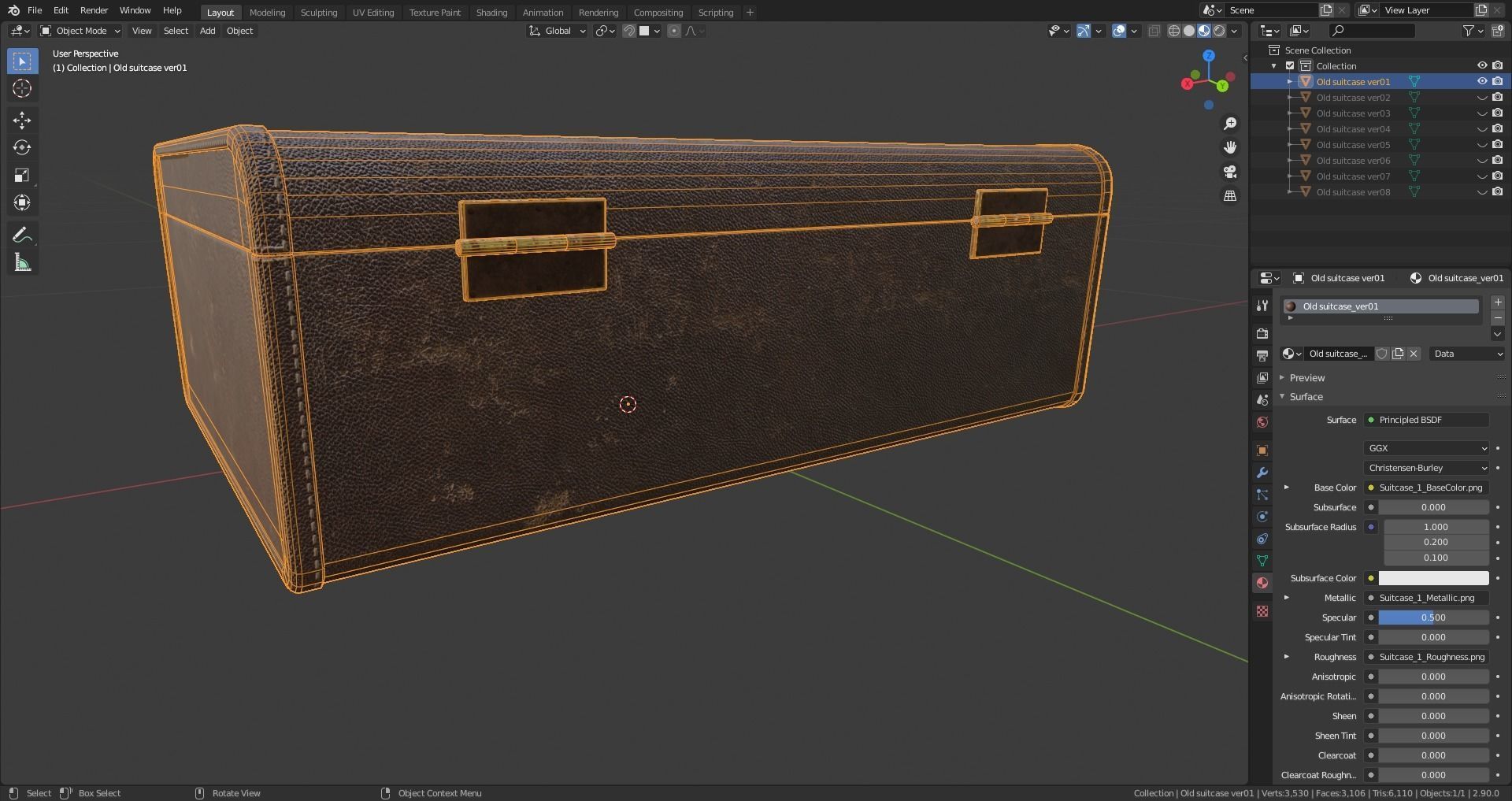 Old suitcase Low-poly 3D model_15