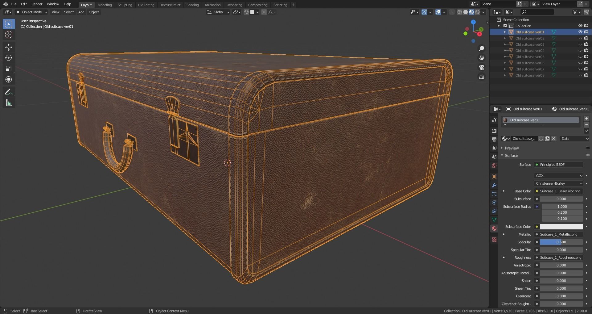 Old suitcase Low-poly 3D model_14