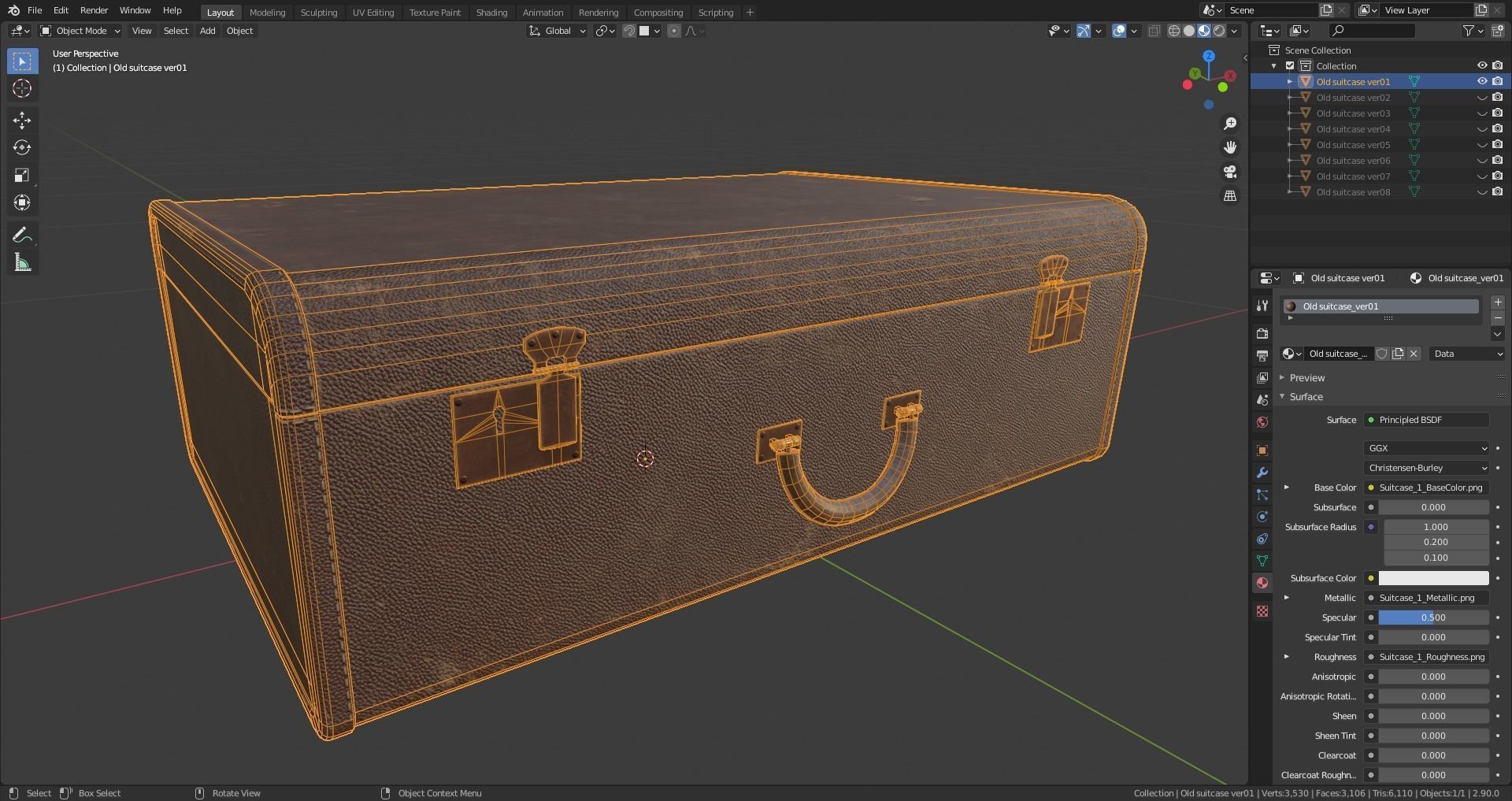 Old suitcase Low-poly 3D model_13