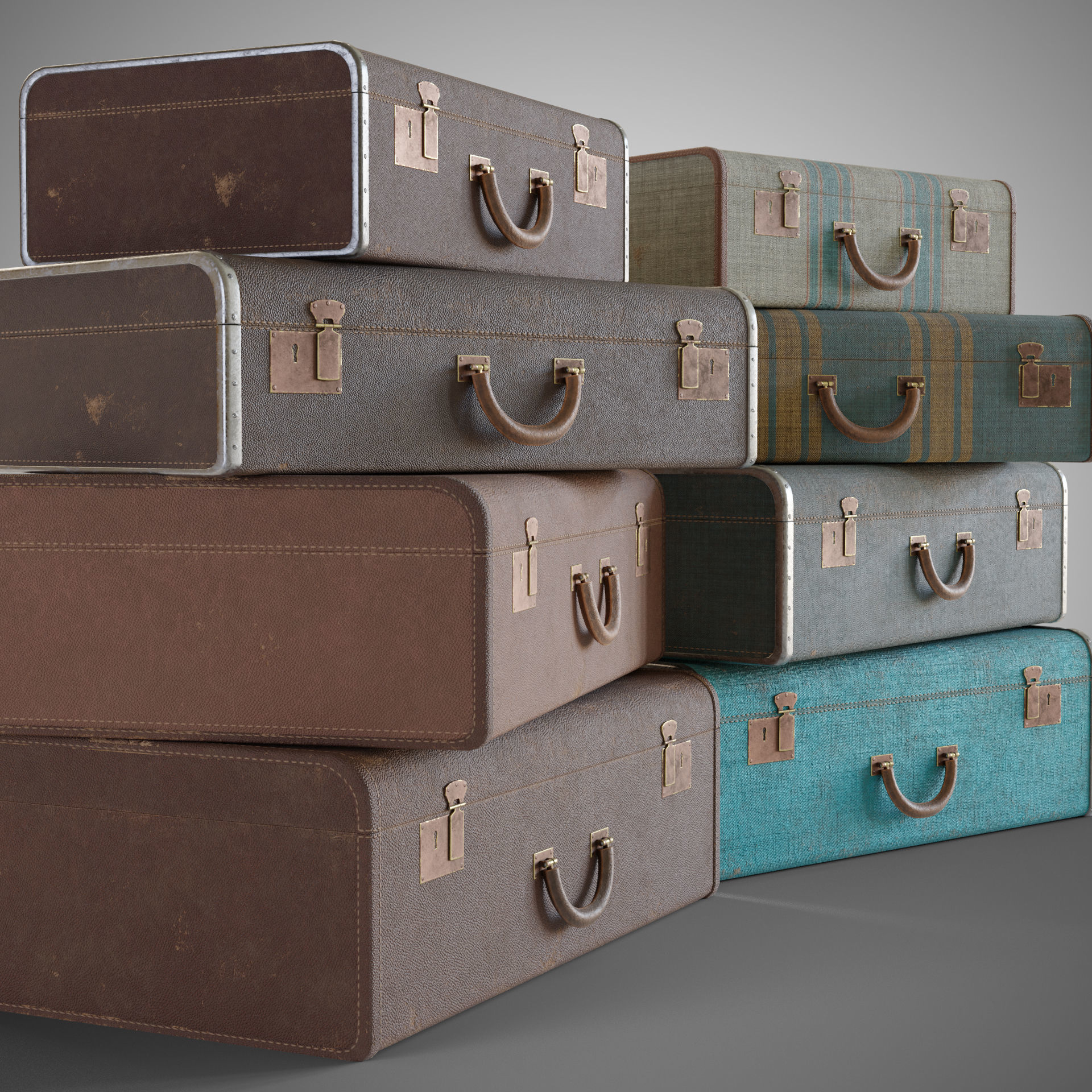 Old suitcase Low-poly 3D model_1