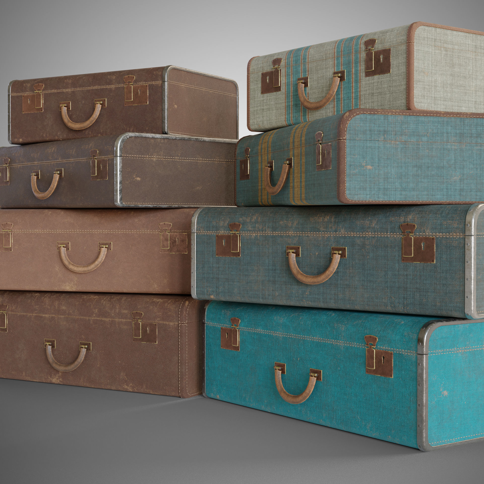 Old suitcase Low-poly 3D model_2